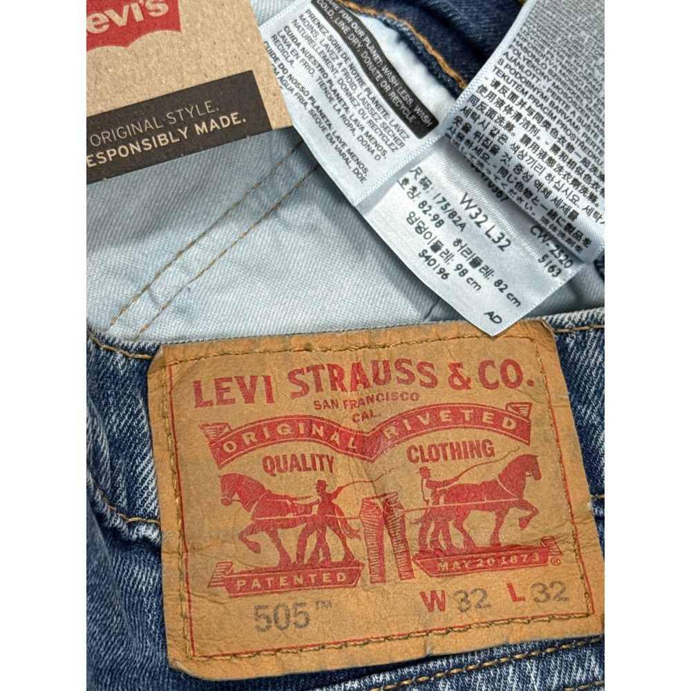 Levis 505 Regular Fit Mens Jeans Size W32 L32 Blue Denim NWT Chore Cowboy Biker - Picture 2 of 7